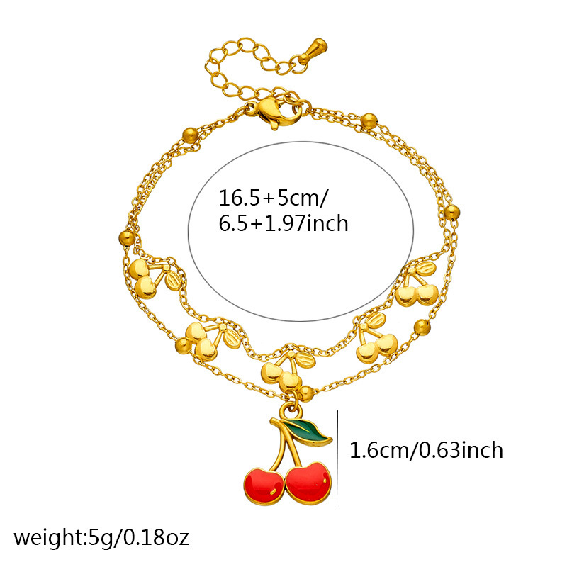 Fashionable Summer Fresh and Sweet Red Oil-Drip Fruit Series Strawberry Cherry Watermelon Three-in-One Stainless Steel Bracelet