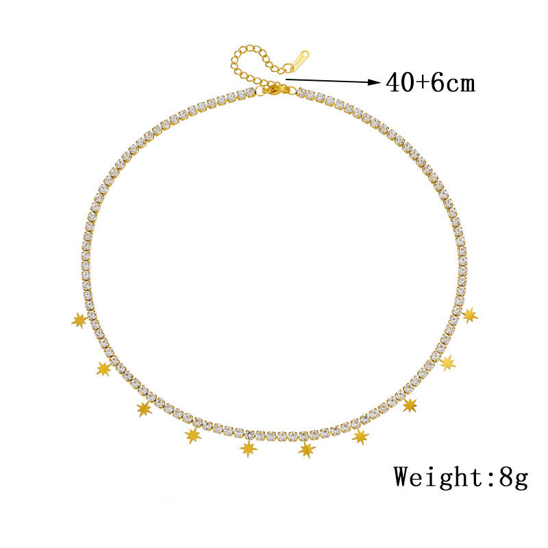 Cross-border fashion commuter diamond-encrusted stainless steel polished eight-pointed star accessory jewelry women's everyday necklace