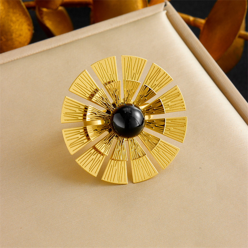 European and American style exaggerated light luxury high-end stainless steel gold-plated flower inlaid pearl jewelry set