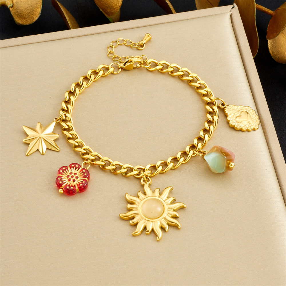 New cross-border gold-plated retro sun eight-pointed star geometric color-blocked acrylic beaded and printed jewelry set