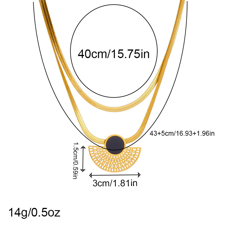 European and American style retro minimalist gold-plated stainless steel multi-layer chain fan-shaped pendant necklace, earrings and ring set