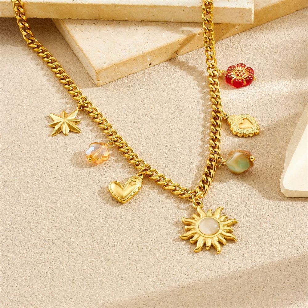 New cross-border gold-plated retro sun eight-pointed star geometric color-blocked acrylic beaded and printed jewelry set