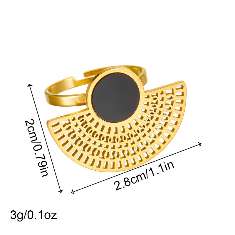 European and American style retro minimalist gold-plated stainless steel multi-layer chain fan-shaped pendant necklace, earrings and ring set