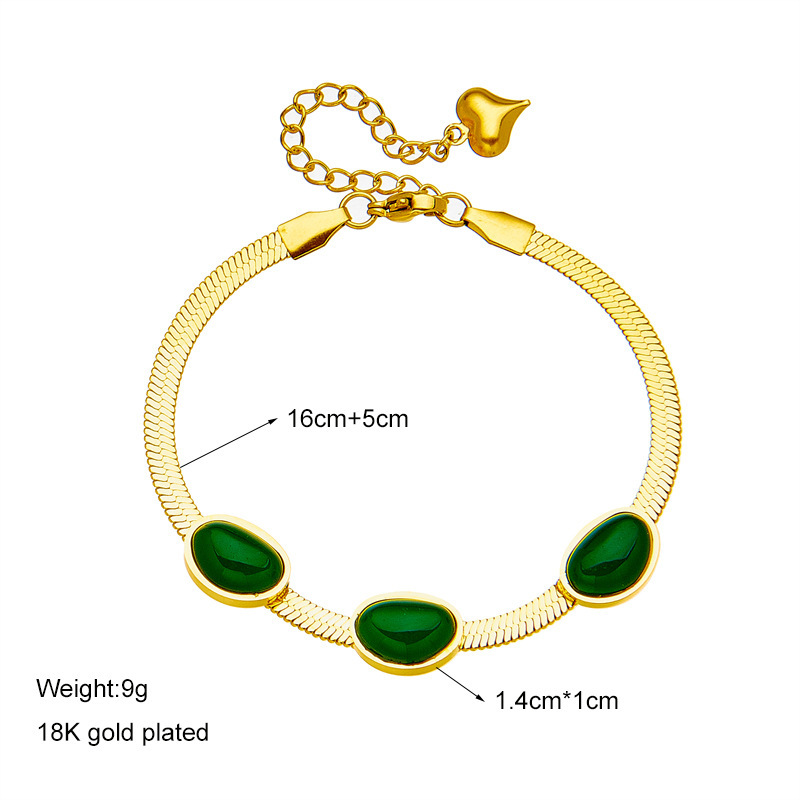 Trendy niche vintage design emerald single-sided jewelry snake chain bracelet clavicle chain jewelry set
