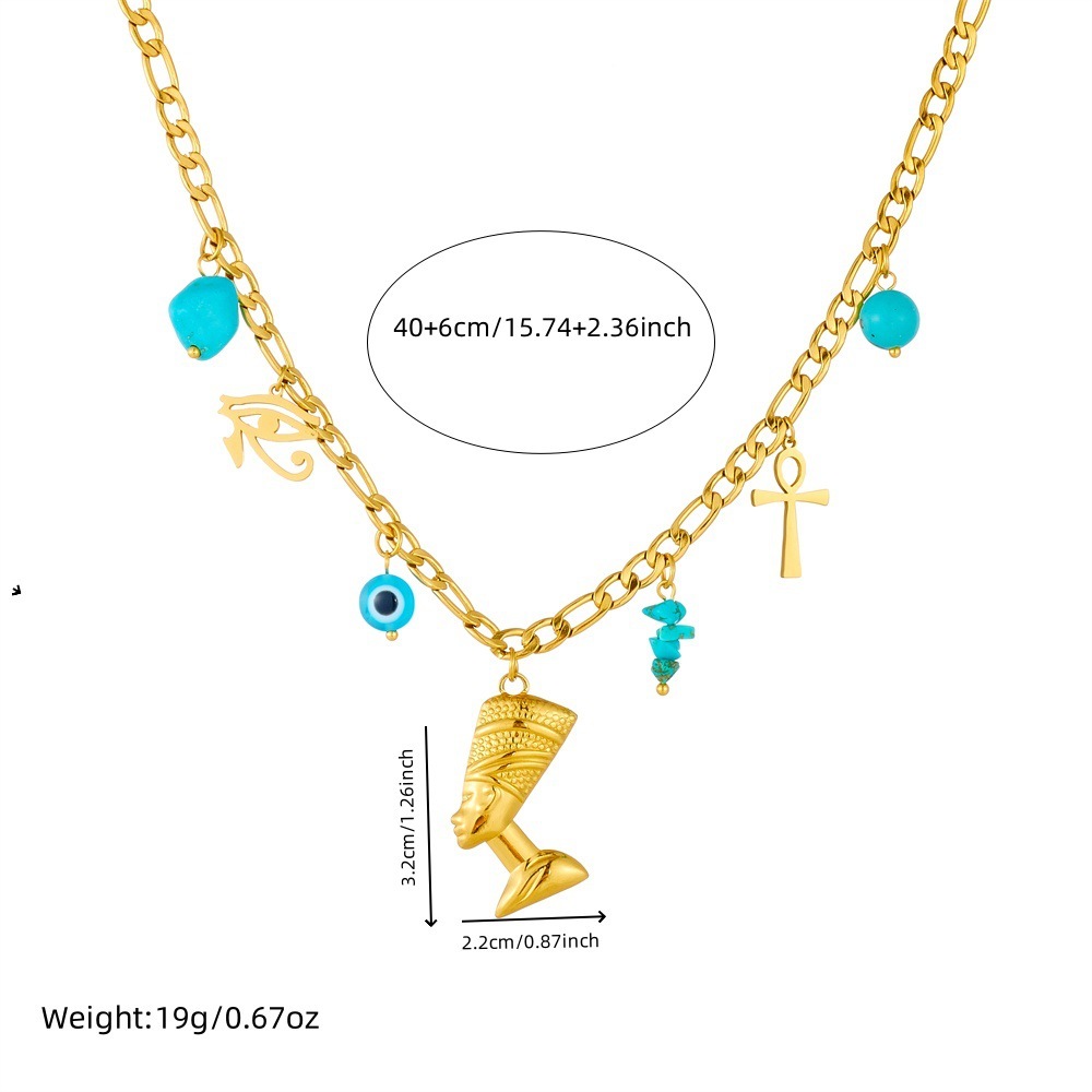 European and American cross-border creative personalized blue eyes cross cross portrait head gold-plated pendant stainless steel chain necklace