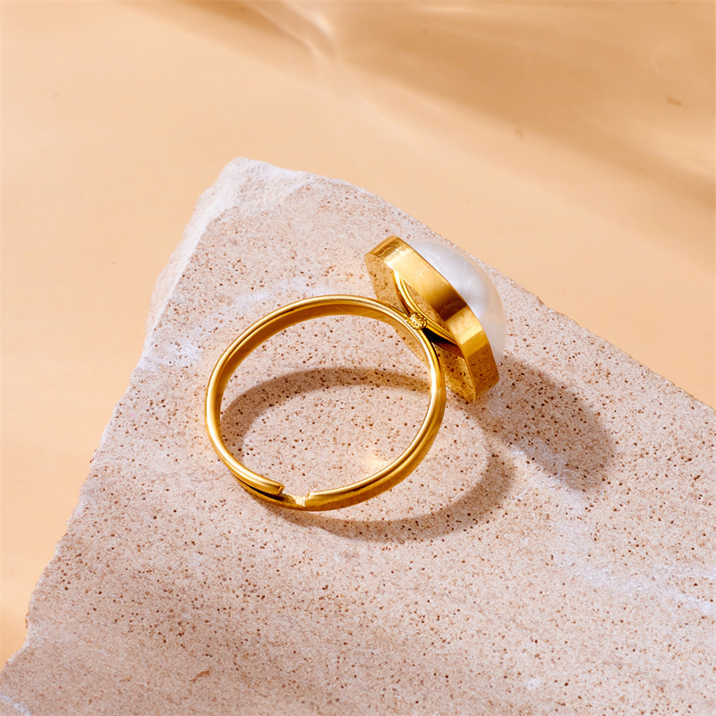 Fashionable retro minimalist design pearl square quadrilateral accessory open stainless steel ring