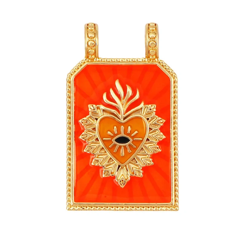 Colourful Drip Oil Love Heart Shape Zircon Charm Pendant,Trendy 18K Real Gold Plated Jewelry Necklace Bracelet DIY Supplies R40