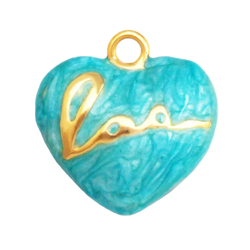 Colourful Drip Oil Love Heart Shape Zircon Charm Pendant,Trendy 18K Real Gold Plated Jewelry Necklace Bracelet DIY Supplies R40
