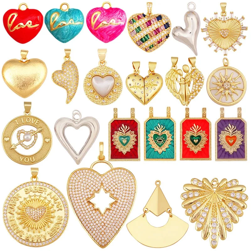 Colourful Drip Oil Love Heart Shape Zircon Charm Pendant,Trendy 18K Real Gold Plated Jewelry Necklace Bracelet DIY Supplies R40