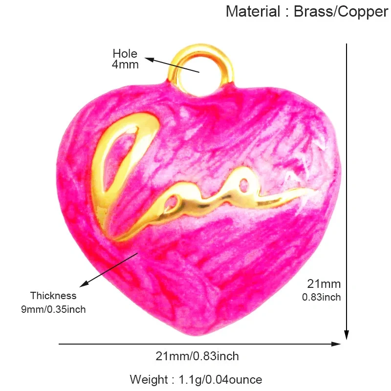 Colourful Drip Oil Love Heart Shape Zircon Charm Pendant,Trendy 18K Real Gold Plated Jewelry Necklace Bracelet DIY Supplies R40