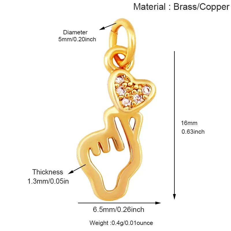 Trendy Love Heart Gesture Charm Pendant,18K Real Gold Plated Jewelry Necklace Bracelet Making Components Findings Supplies R37