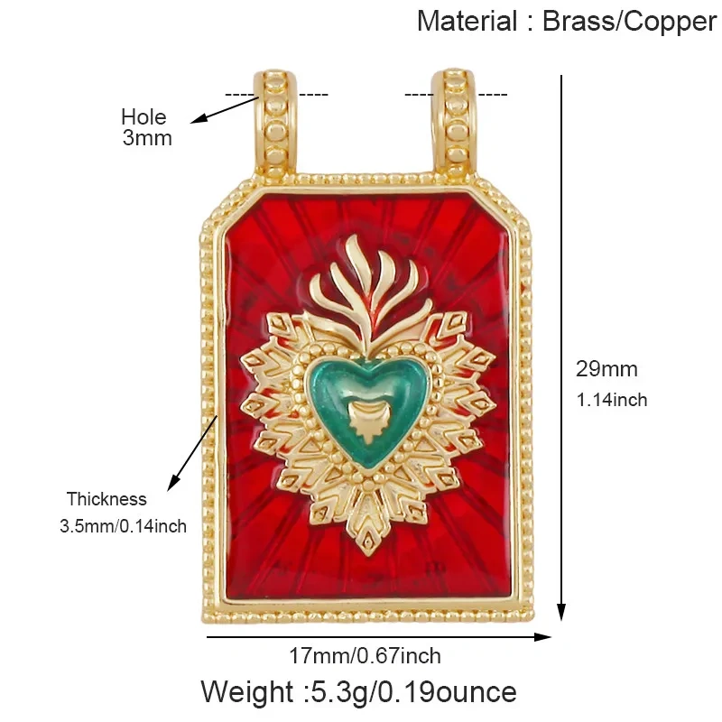 Colourful Drip Oil Love Heart Shape Zircon Charm Pendant,Trendy 18K Real Gold Plated Jewelry Necklace Bracelet DIY Supplies R40