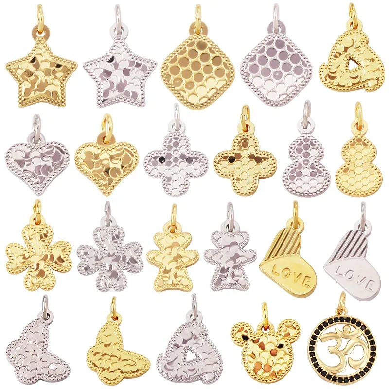 Trendy Love Heart Star Butterfly Bear Clover Charm Pendant,18K Real Gold Plated Jewelry Necklace Bracelet DIY Making Supply R26