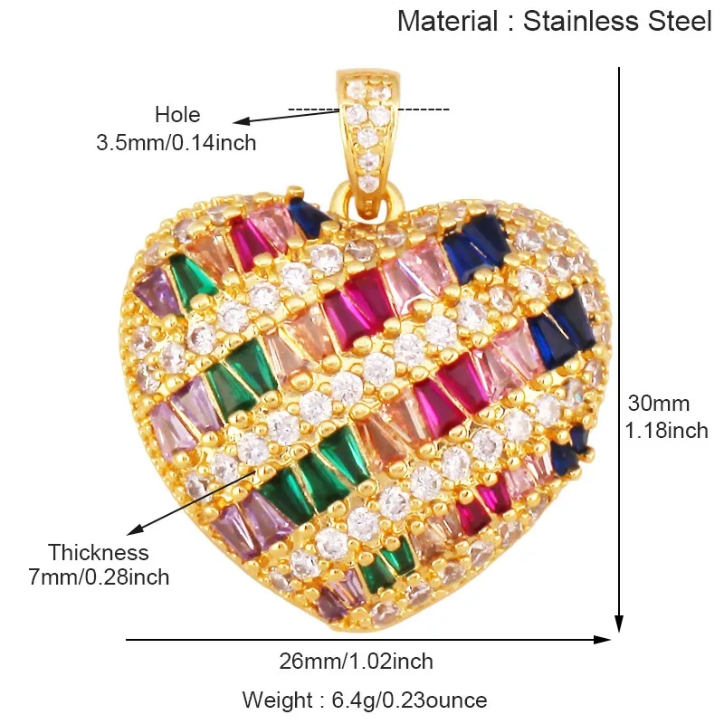 Colourful Drip Oil Love Heart Shape Zircon Charm Pendant,Trendy 18K Real Gold Plated Jewelry Necklace Bracelet DIY Supplies R40