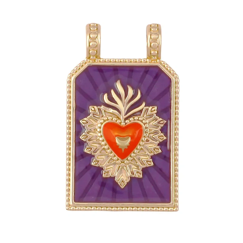 Colourful Drip Oil Love Heart Shape Zircon Charm Pendant,Trendy 18K Real Gold Plated Jewelry Necklace Bracelet DIY Supplies R40