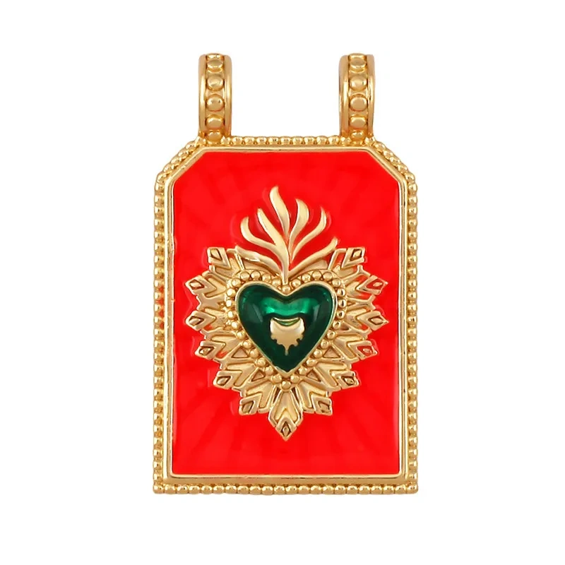 Colourful Drip Oil Love Heart Shape Zircon Charm Pendant,Trendy 18K Real Gold Plated Jewelry Necklace Bracelet DIY Supplies R40