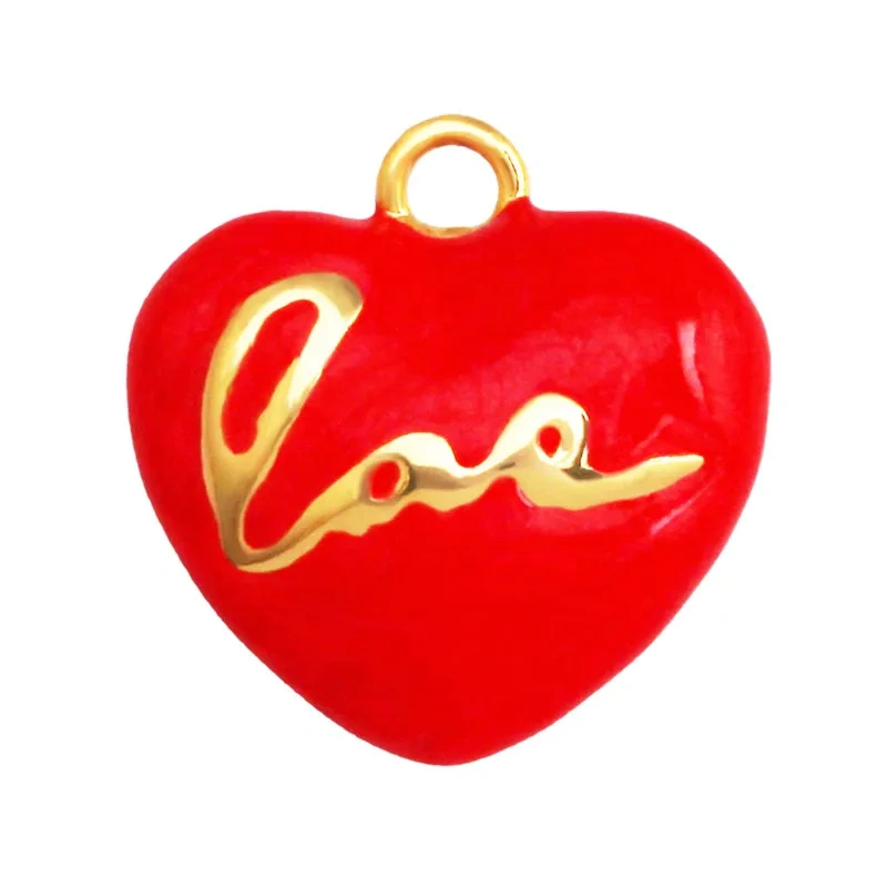 Colourful Drip Oil Love Heart Shape Zircon Charm Pendant,Trendy 18K Real Gold Plated Jewelry Necklace Bracelet DIY Supplies R40