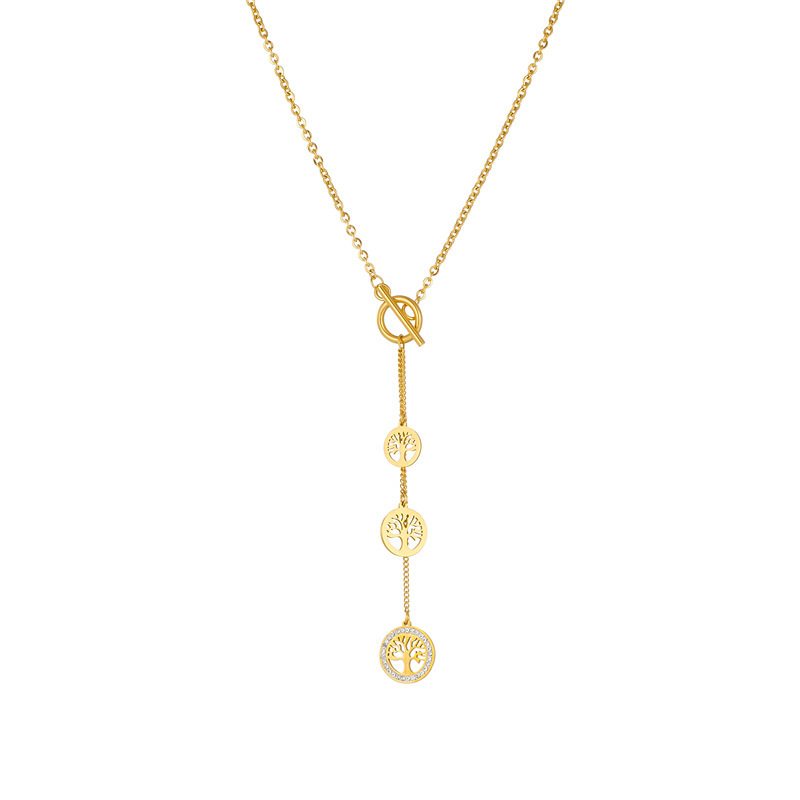 European and American style, unique design, retro gold-plated titanium steel chain tassel, Tree of Life pendant necklace.