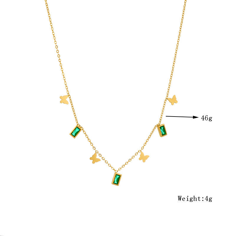 European and American style, simple, retro, versatile, rhinestone-encrusted square butterfly accessory pendant chain necklace