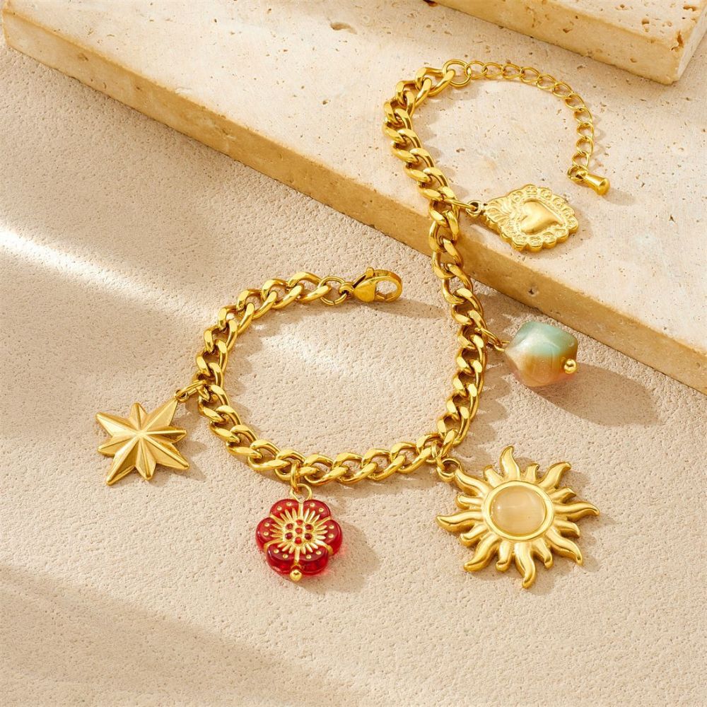 New cross-border gold-plated retro sun eight-pointed star geometric color-blocked acrylic beaded and printed jewelry set