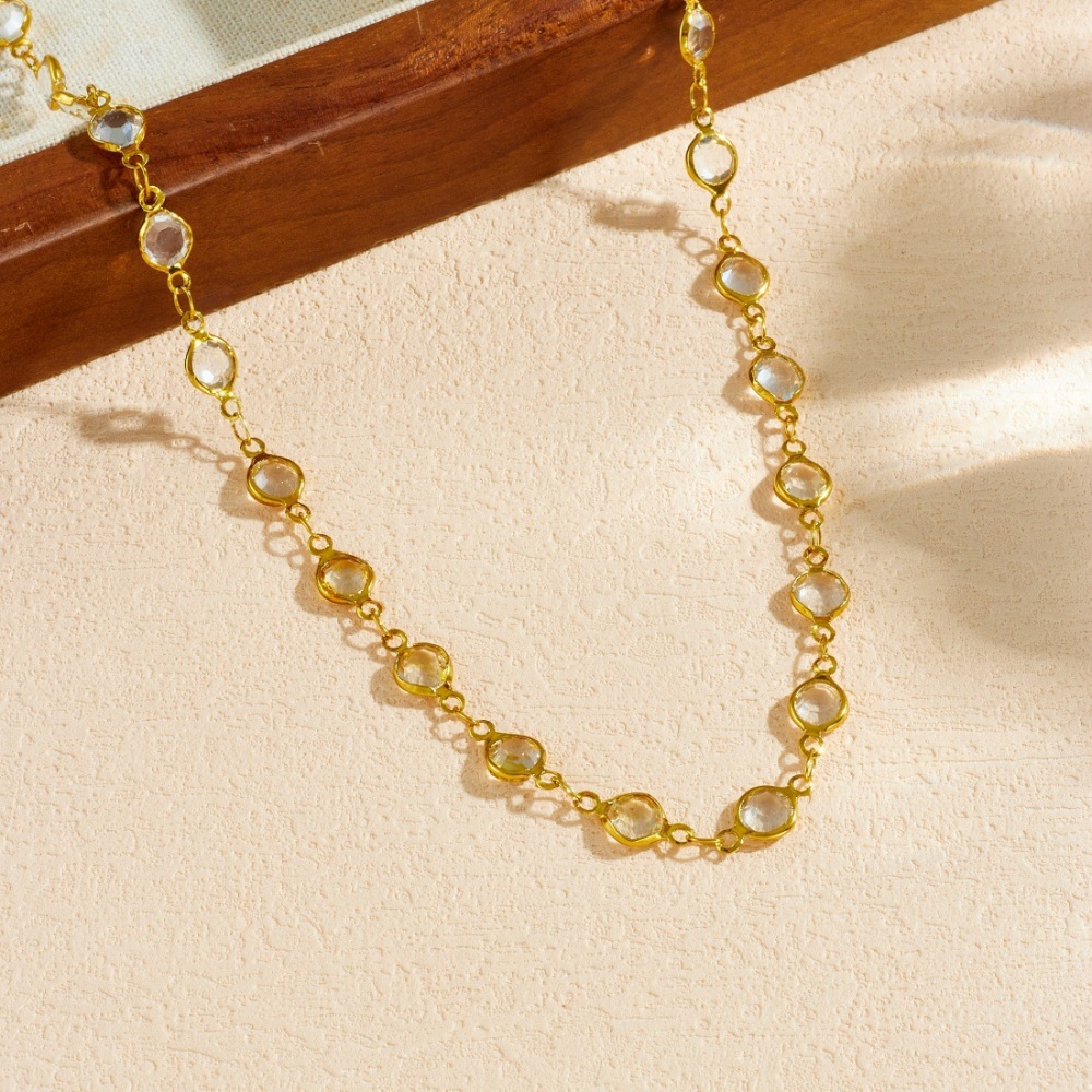 Cross-border personalized fashion accessories transparent crystal diamond simple gold-plated stainless steel chain versatile jewelry set