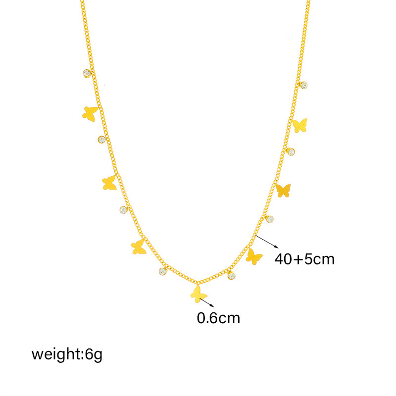 Trendy, niche new design, multi-layered butterfly and star pendant, eye-shaped diamond-encrusted chain titanium steel necklace