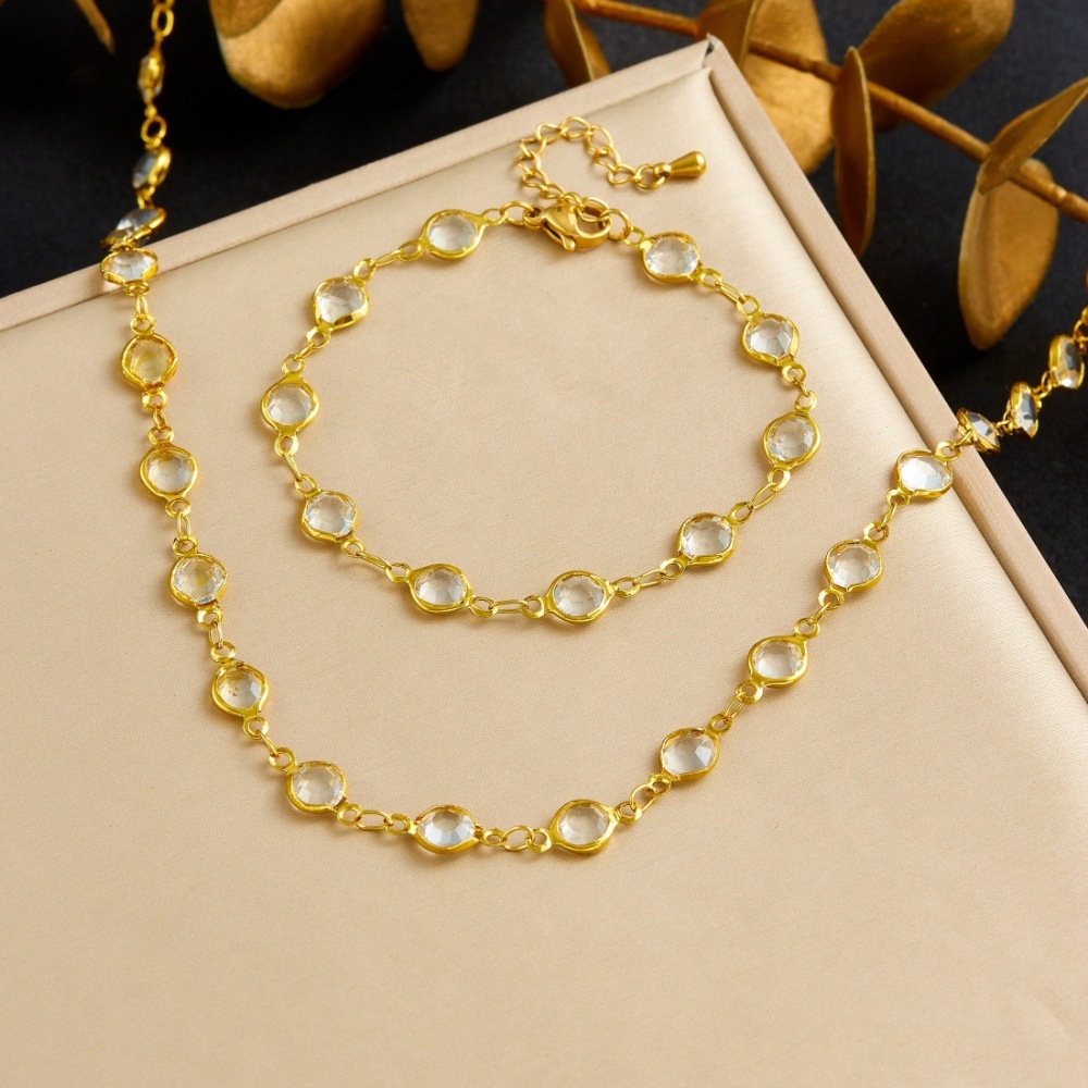 Cross-border personalized fashion accessories transparent crystal diamond simple gold-plated stainless steel chain versatile jewelry set