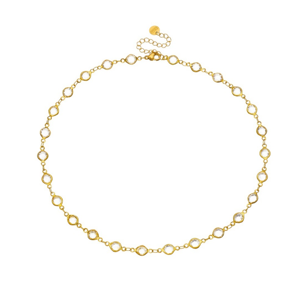 Cross-border personalized fashion accessories transparent crystal diamond simple gold-plated stainless steel chain versatile jewelry set