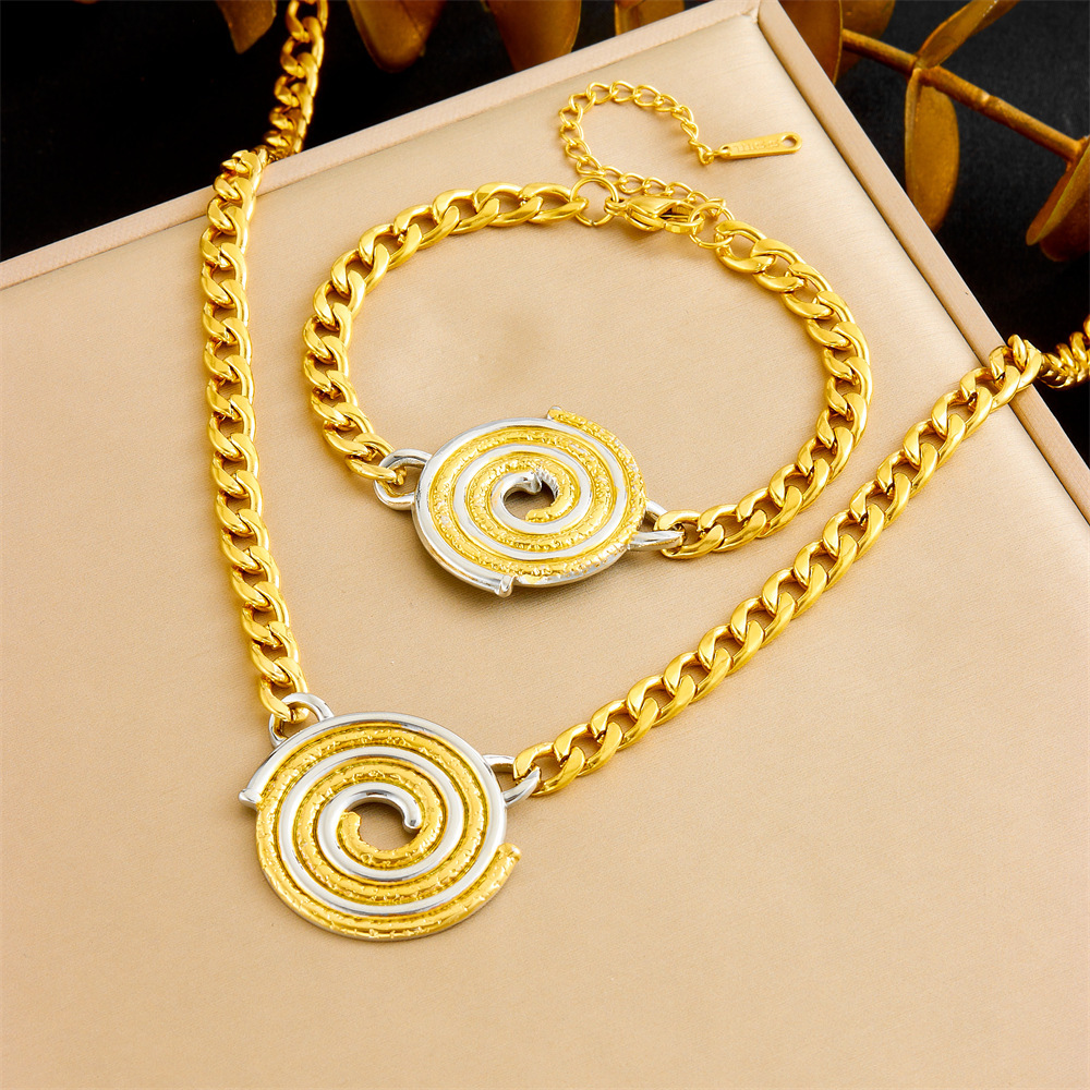 Cross-border European and American fashion personalized color-blocked circle threaded connection accessories chain stainless steel heavy-duty jewelry set