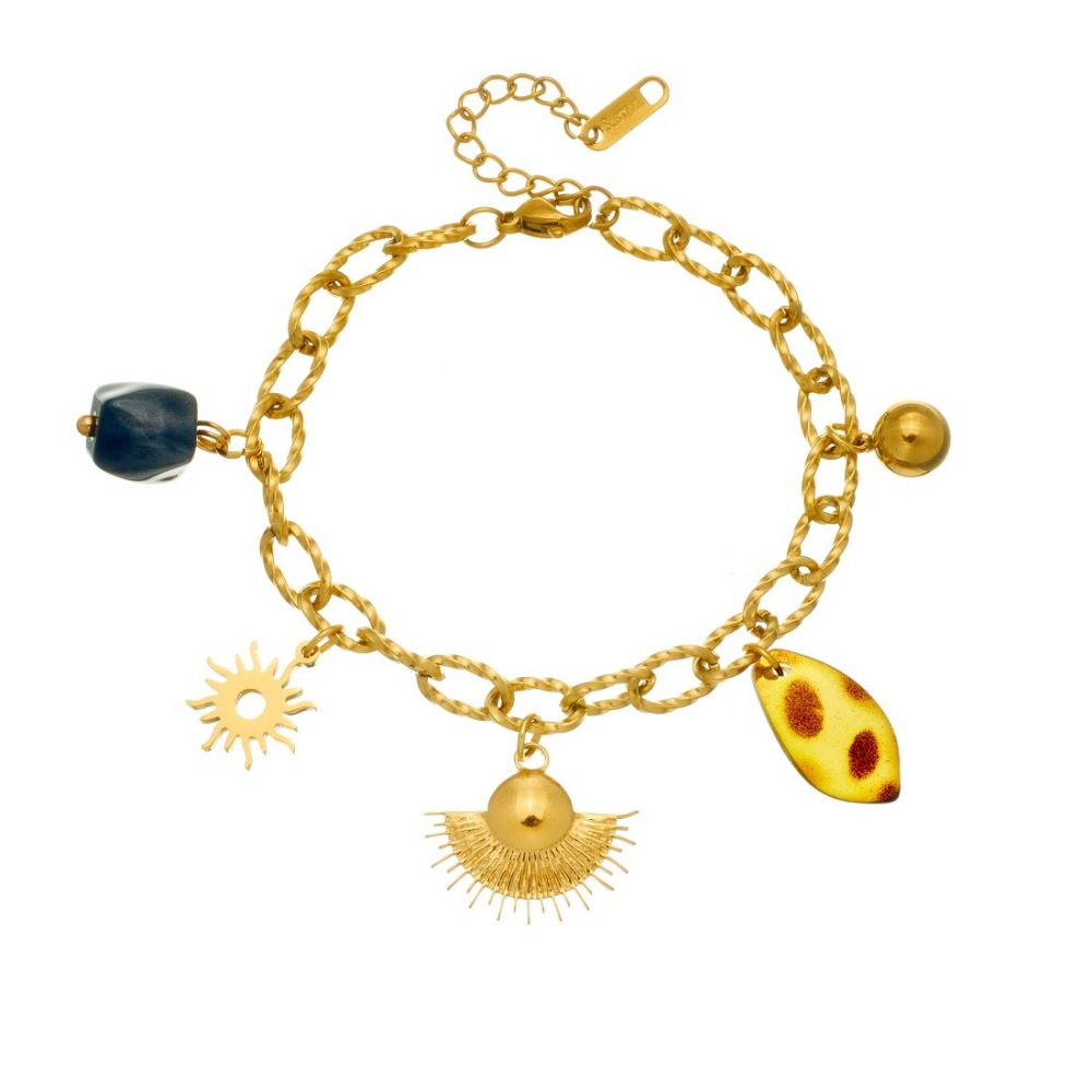 Fashionable retro versatile sun fan-shaped stainless steel pendant chain gold-plated bracelet with a high-end chunky chain.