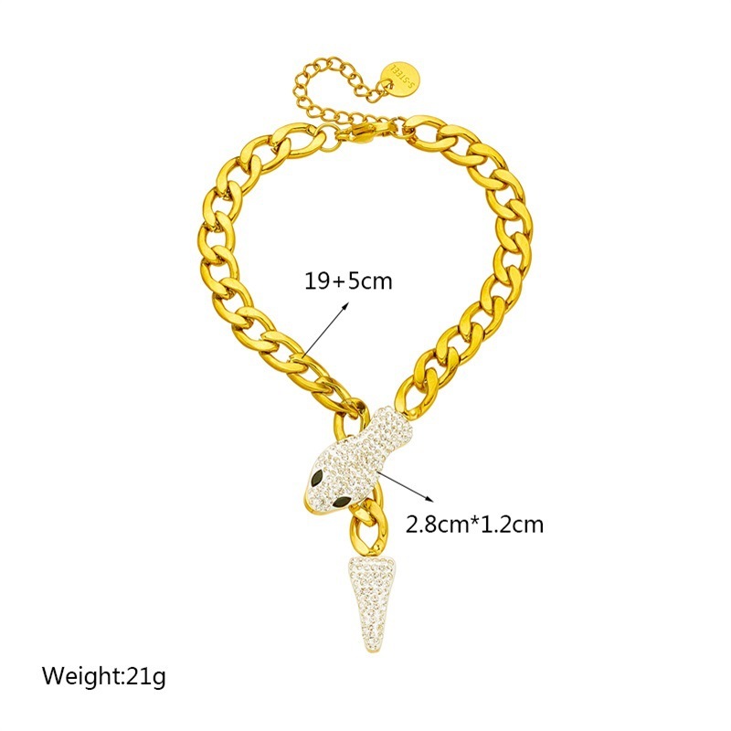 European and American cross-border fashion high-end rhinestone snake head and snake tail metal titanium steel chunky chain personalized versatile jewelry bracelet