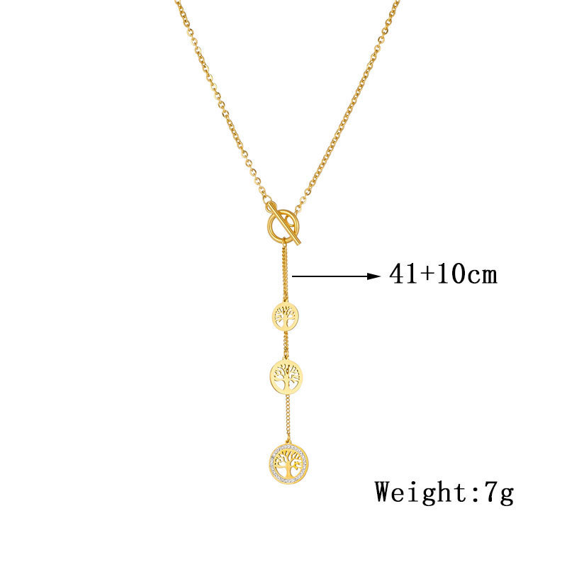 European and American style, unique design, retro gold-plated titanium steel chain tassel, Tree of Life pendant necklace.
