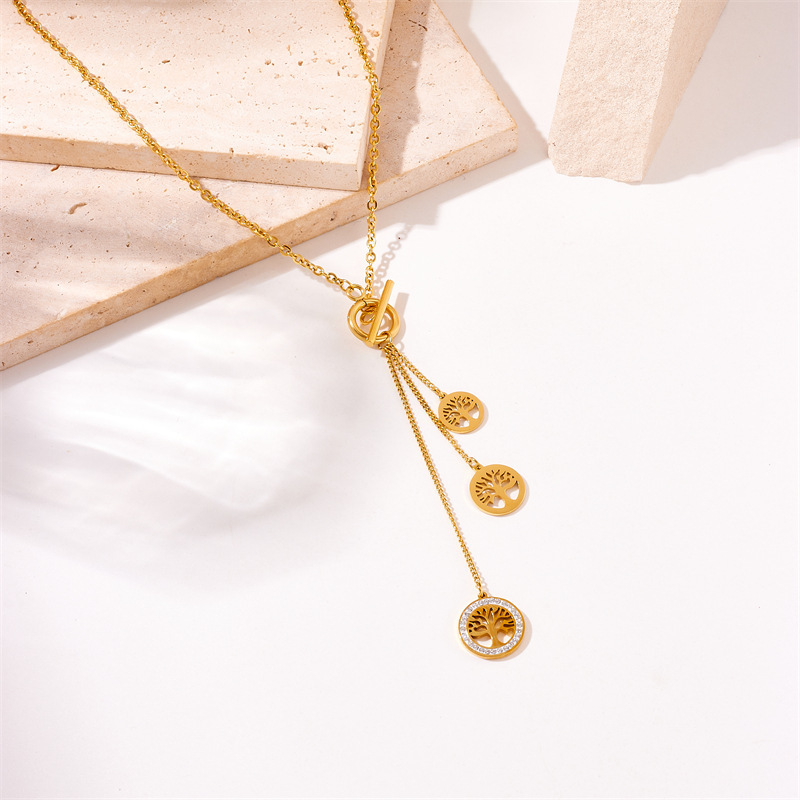 European and American style, unique design, retro gold-plated titanium steel chain tassel, Tree of Life pendant necklace.