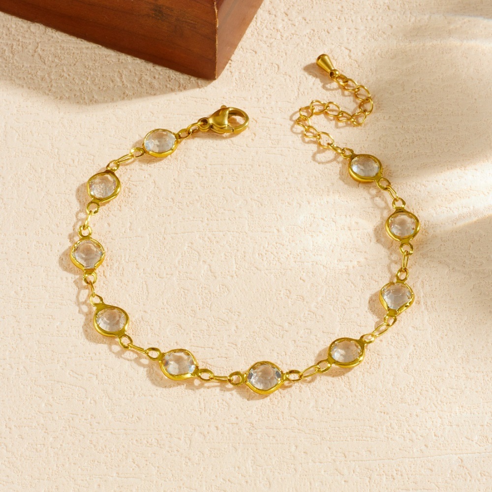 Cross-border personalized fashion accessories transparent crystal diamond simple gold-plated stainless steel chain versatile jewelry set