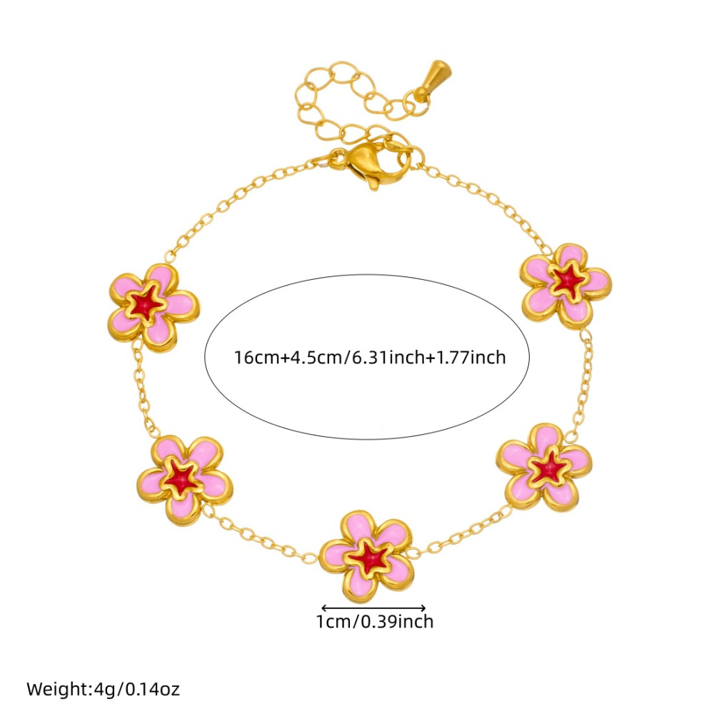 Japanese and Korean style fresh and sweet pink floral jewelry set with gold-plated peach blossom accessories and clavicle chain.