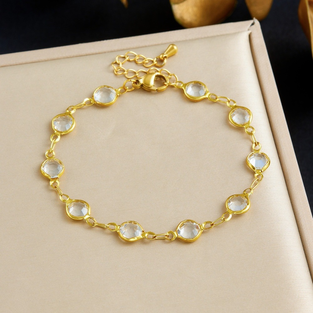 Cross-border personalized fashion accessories transparent crystal diamond simple gold-plated stainless steel chain versatile jewelry set