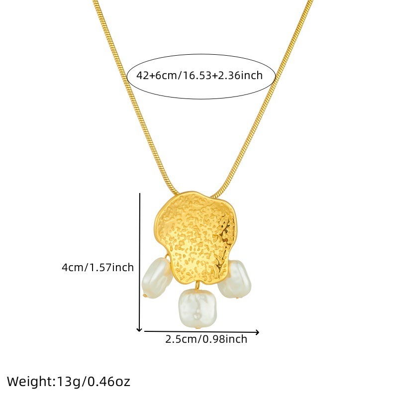 European and American cross-border gold-plated high-end jewelry set with irregular geometric accessories, pearl pendant, necklace, earrings, and ring.
