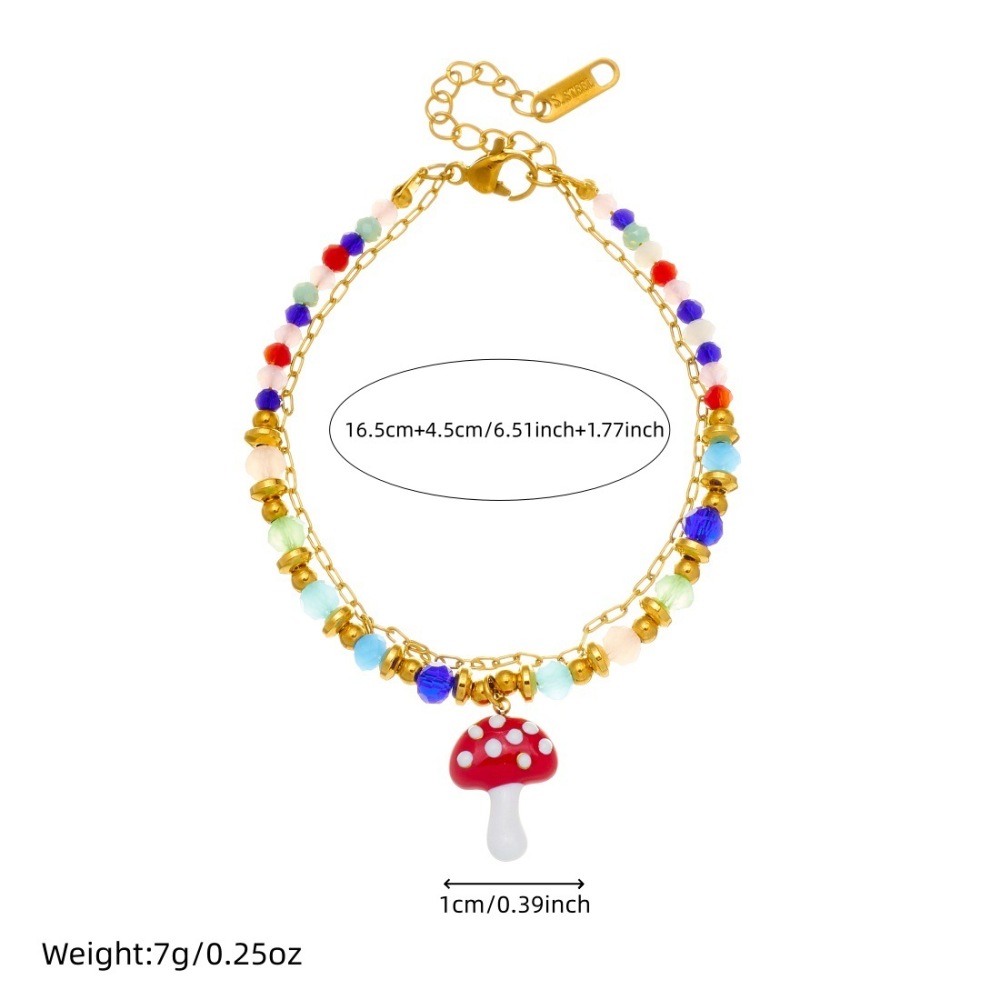 Korean-style fashionable rainbow beaded bracelet, niche design, dopamine-inspired unique woven strawberry and mushroom bracelet
