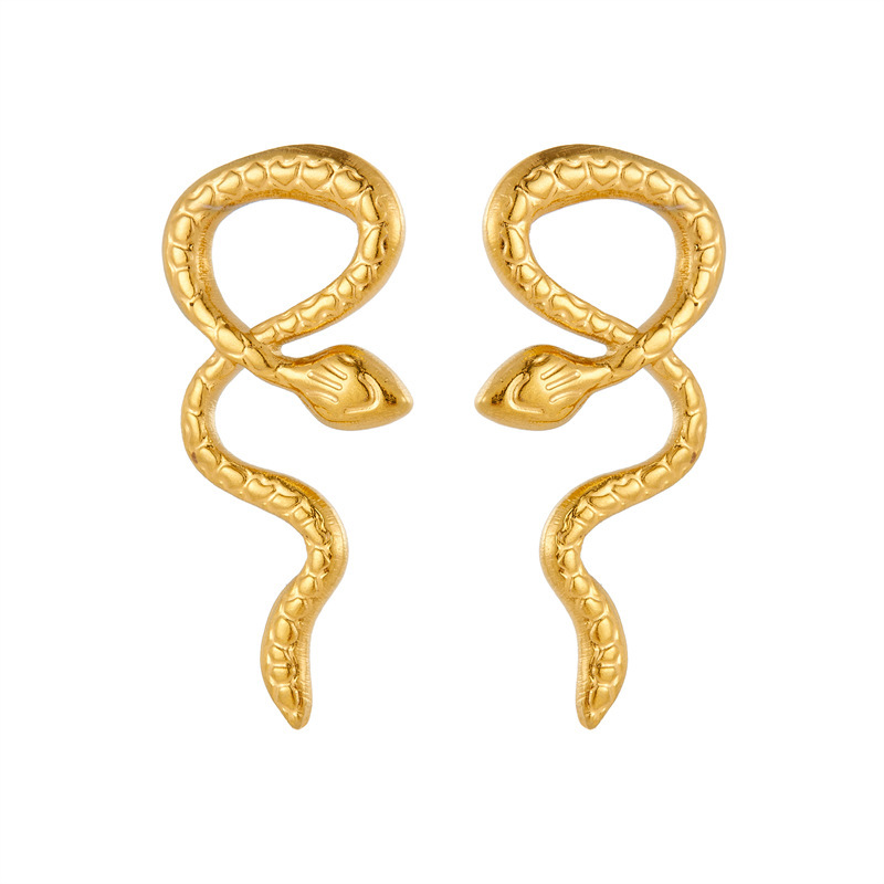 Korean style, trendy, niche, minimalist, metal stainless steel snake accessories, animal jewelry earrings