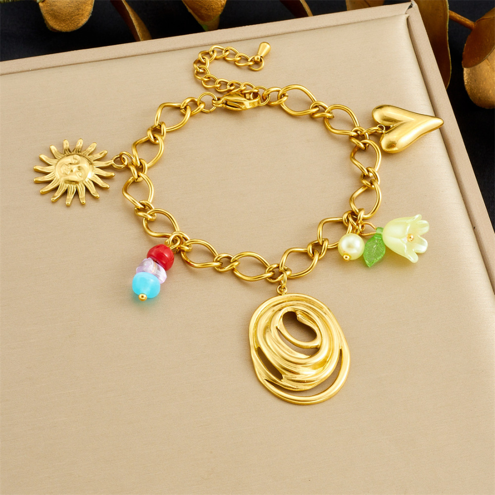 Korean Style Fashionable Fresh and Sweet Colorful Plastic Beaded Acrylic Lily of the Valley Pendant Circle Heart Jewelry Set
