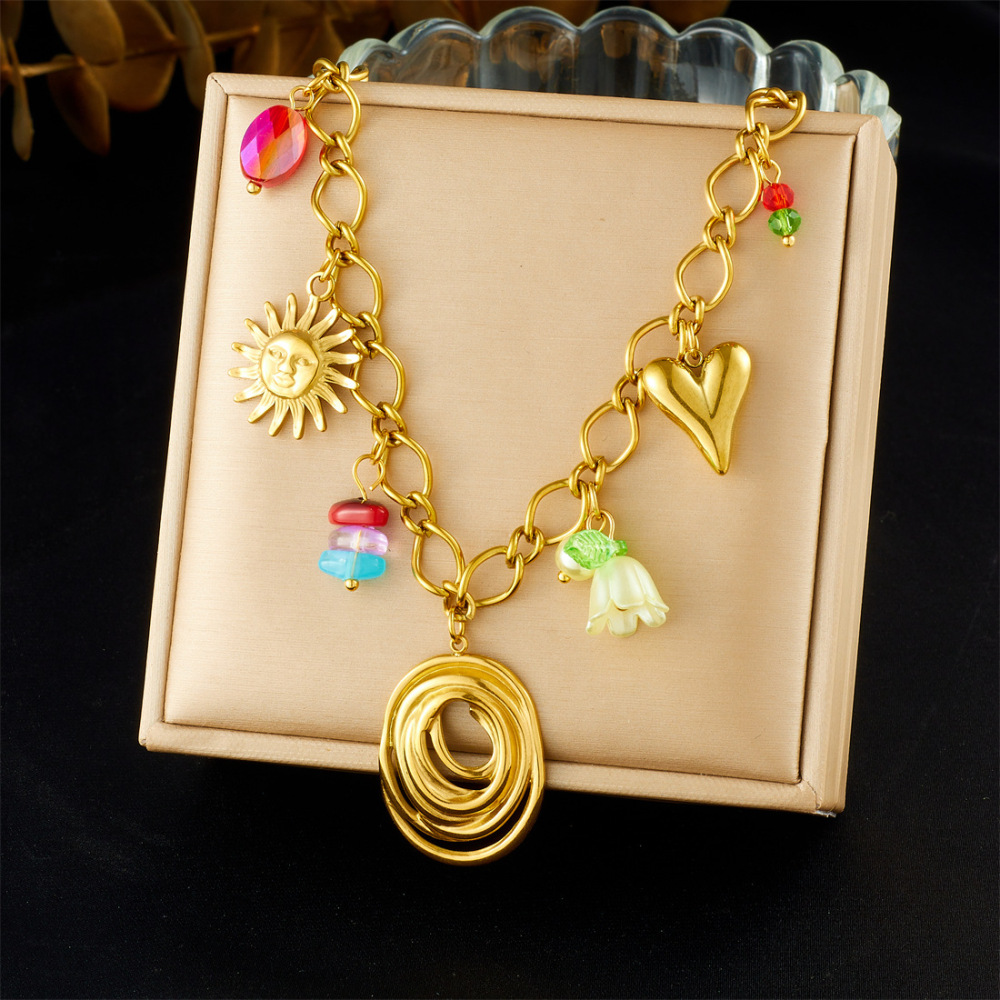 Korean Style Fashionable Fresh and Sweet Colorful Plastic Beaded Acrylic Lily of the Valley Pendant Circle Heart Jewelry Set