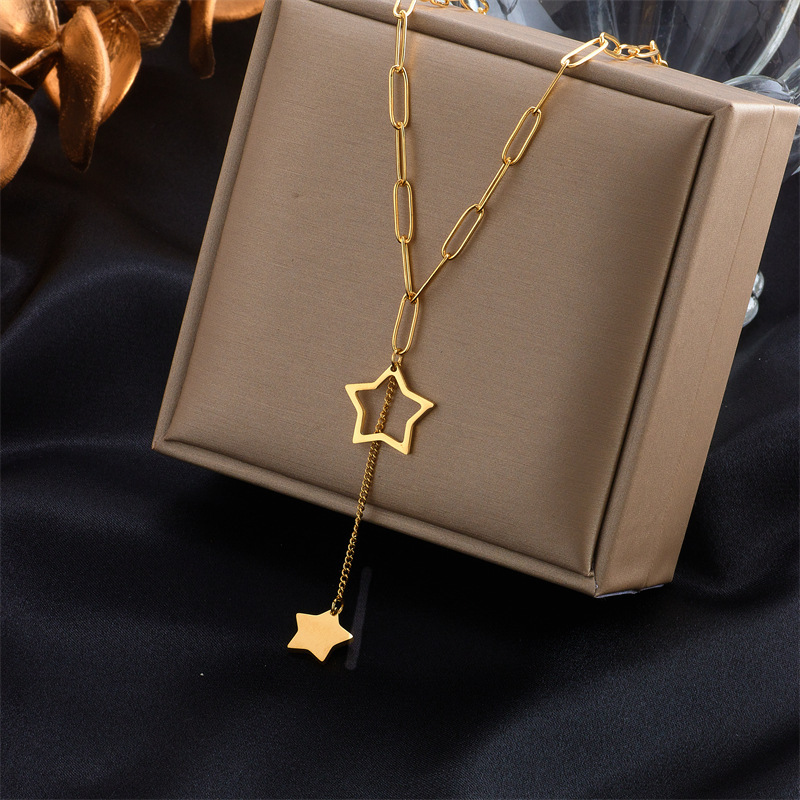 European and American style niche design gold-plated stainless steel irregular chain heart square smiley face pendant necklace