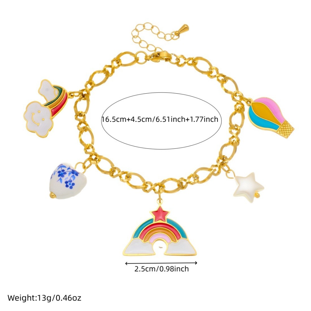 Fashionable Cartoon Sweet and Cute Colorful Oil Drip Hot Air Balloon Rainbow Pendant Heart-Shaped Ceramic Accessories Jewelry Set