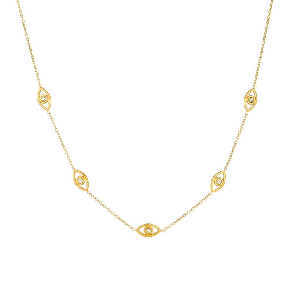 Cross-border fashion high-end diamond-encrusted evil eye accessory pendant gold-plated stainless steel chain jewelry set