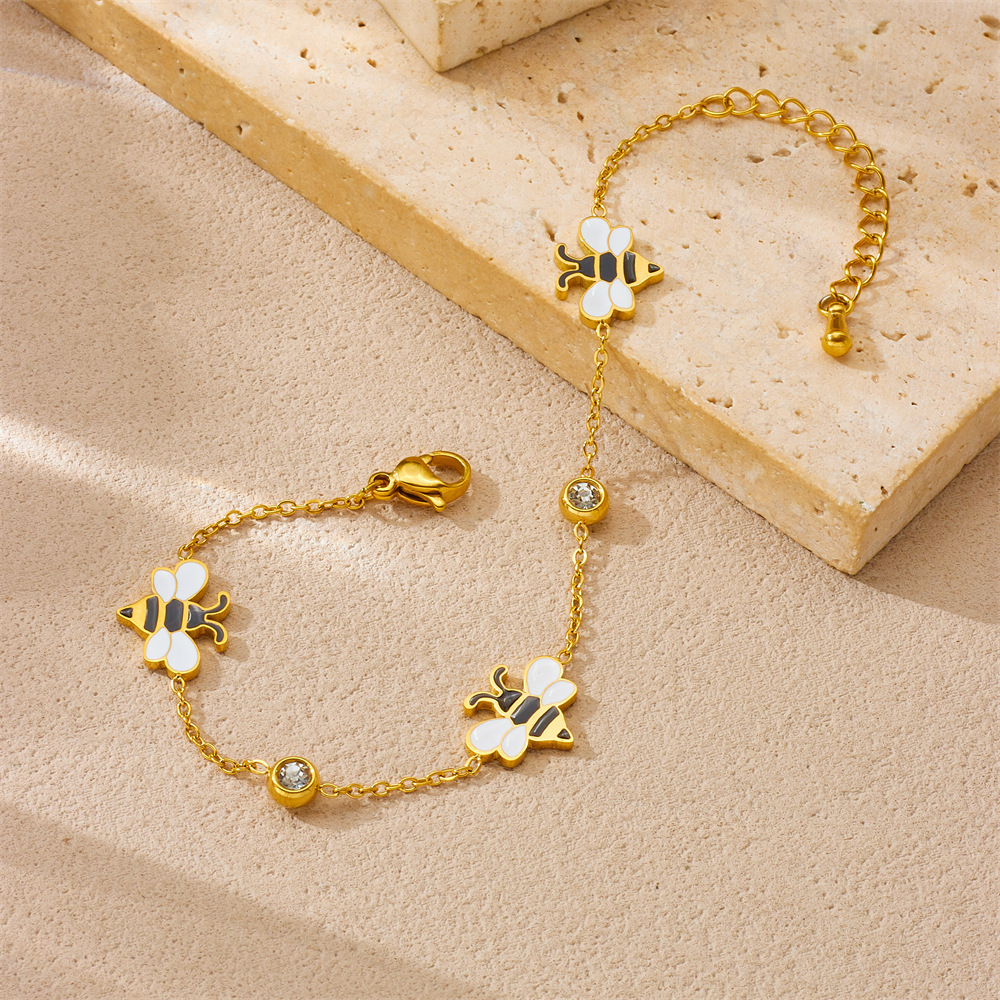 Korean style fashionable creative cartoon dripping insect bee accessory chain stainless steel gold-plated simple jewelry bracelet