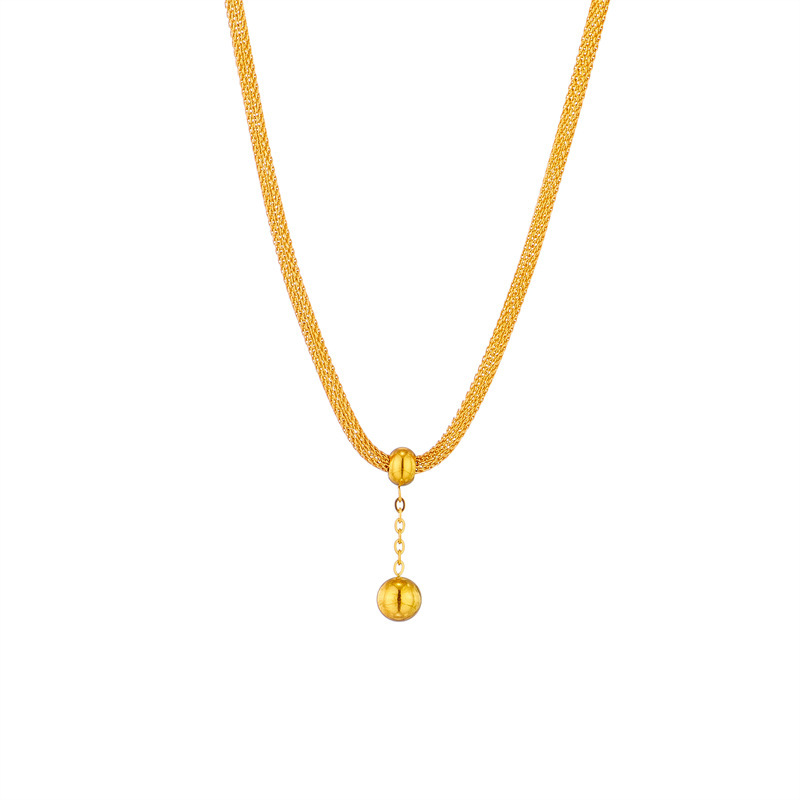 Korean-style fashionable and elegant niche design hollow cylindrical chain gold bead tassel pendant titanium steel jewelry necklace