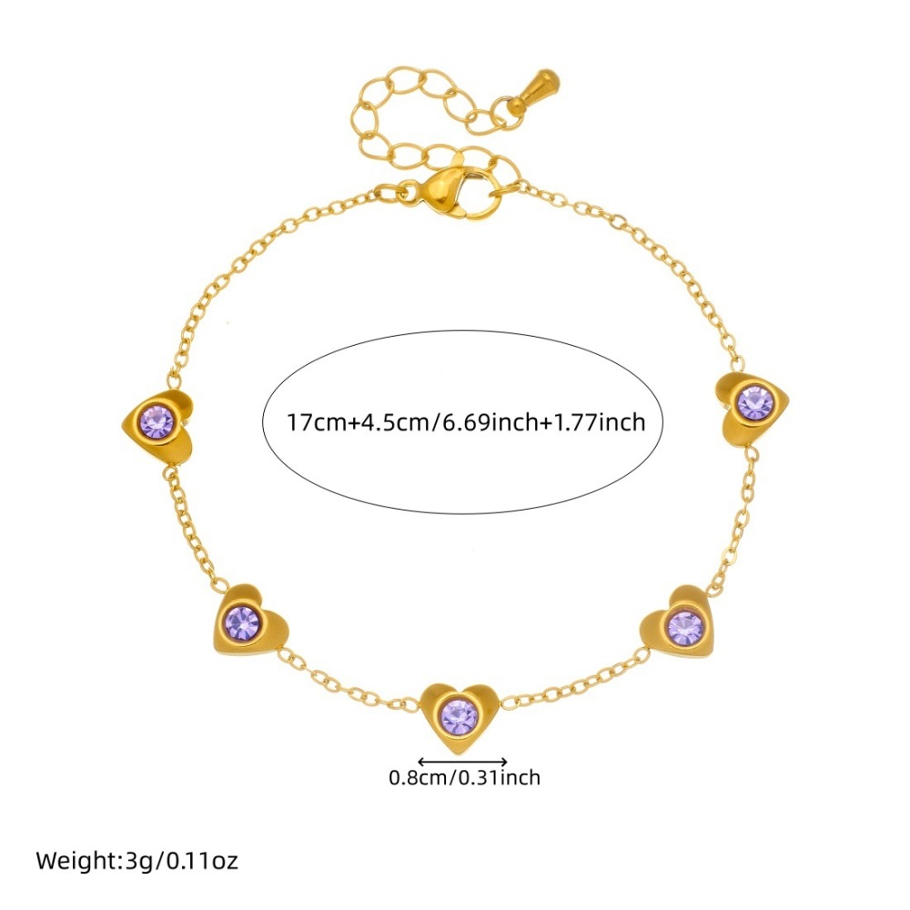 Korean-style fashionable and simple exquisite purple diamond-encrusted gold-plated heart-shaped accessory pendant jewelry three-piece set in stainless steel