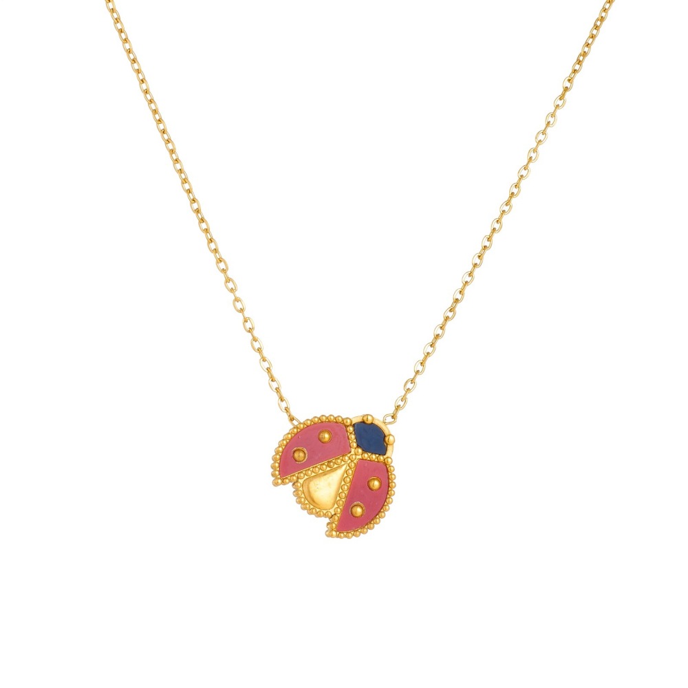 Cross-border fashion personalized cartoon realistic ladybug dripping stainless steel gold-plated pendant accessory versatile women's set