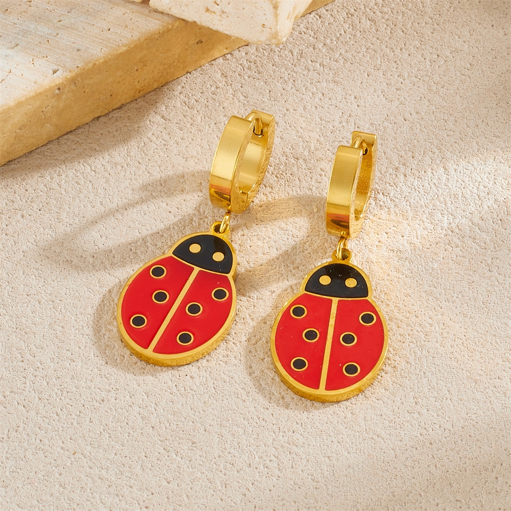 Korean Style Fashionable Creative Cartoon Multi-Element Accessories Insect Dripping Flowers Dragonfly Ladybug Stainless Steel Jewelry Set