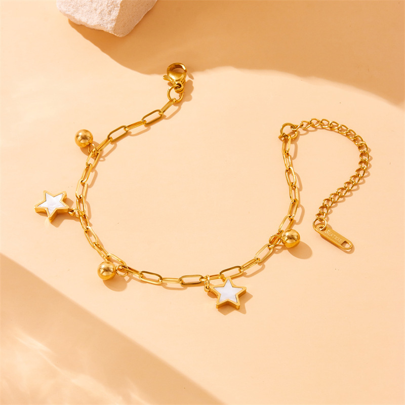 Stylish and versatile design, vacuum-plated stainless steel small round bead star pendant chain bracelet for women.